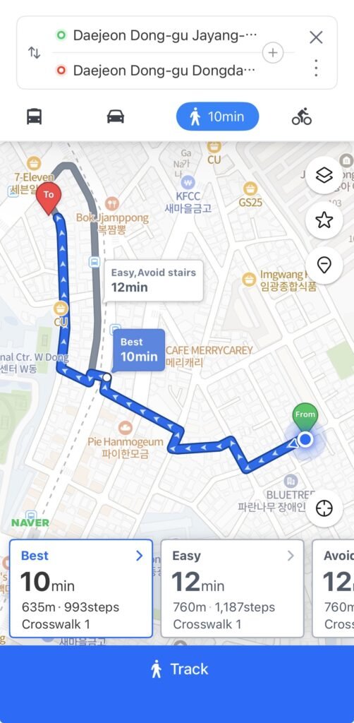 walking directions in naver map