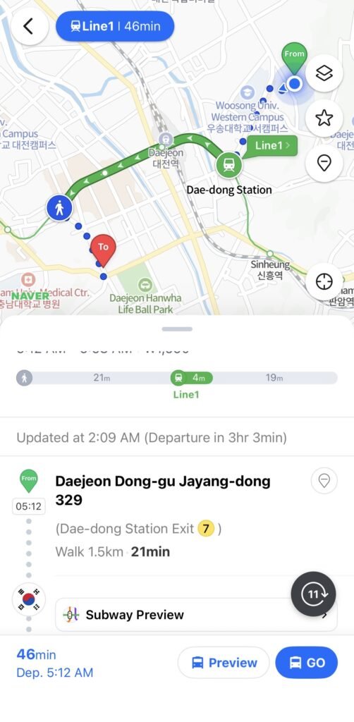 subway directions in naver map